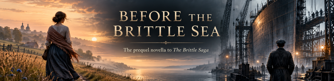 Before the Brittle Sea starting banner Before the Brittle Sea banner showing Magda in the fields and Harker beside a ship under construction