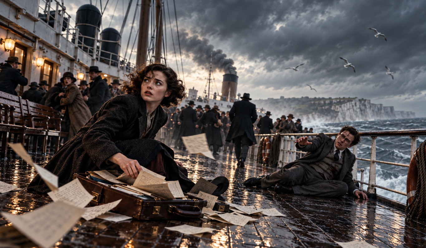 Ferry crossing to France. Jessie Fordham witnesses the attack on Peter Ashby on the Ferry crossing to France.