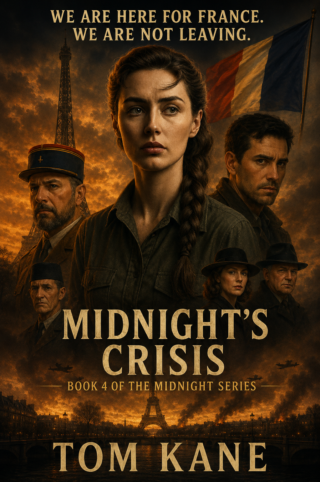 Book cover for "Midnight's Crisis" featuring a woman with a braid and dramatic background.